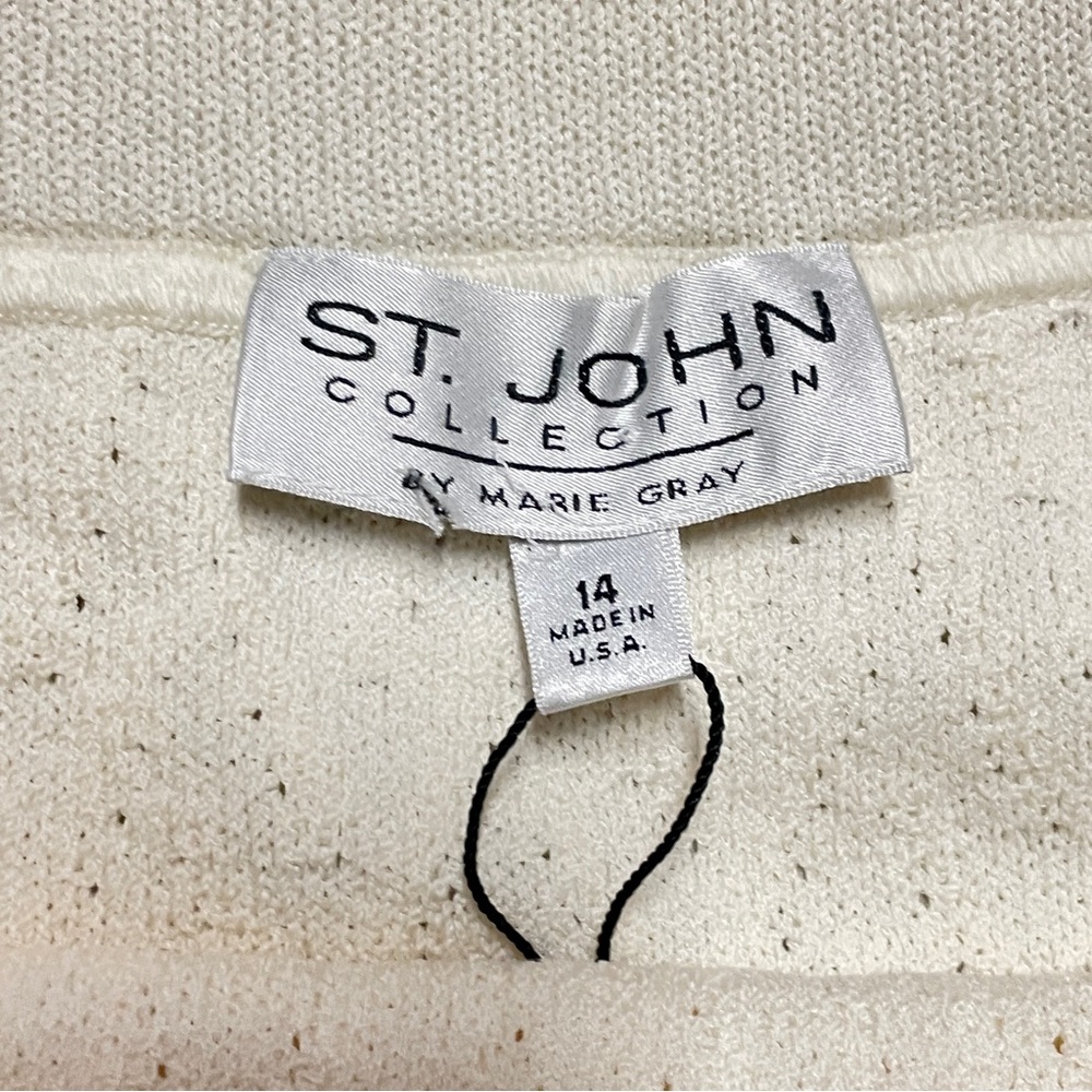 St. John Collection cream white knit pencil skirt elastic waist knee length NWT - Picture 6 of 9